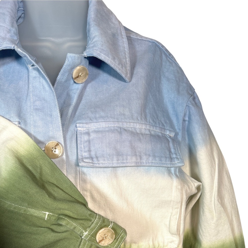 HEYSON Womens Shacket Jacket Ombre Blue White Green Button Front Cotton Small - Picture 3 of 7